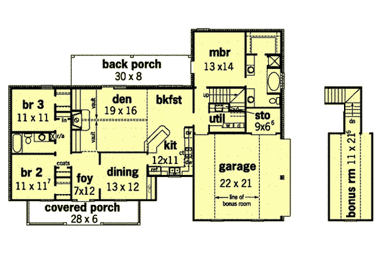 Floor Plan - Main Floor for Traditional House Plan #16-185 - 3 bed, 2 bath