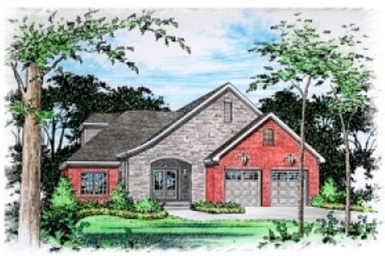 Exterior - Front Elevation for European House Plan #15-255 - 3 bed, 3 bath