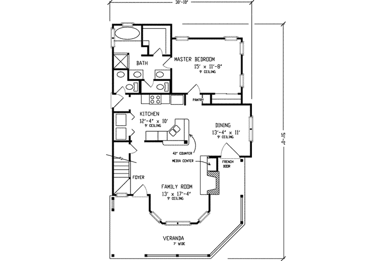 Home Plan - Floor Plan - Main Floor for Country House Plan #410-114 - 3 bed, 2.5 bath