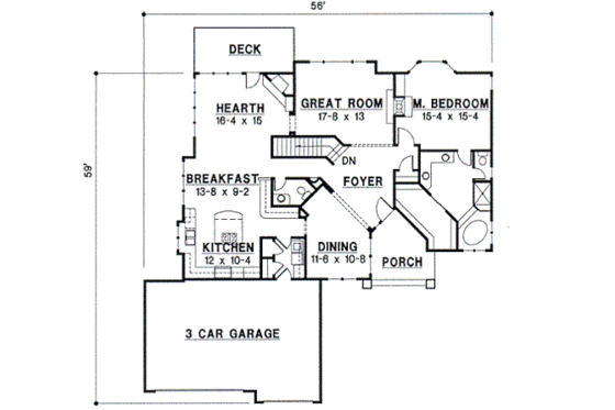 Floor Plan - Main Floor for European House Plan #67-359 - 3 bed, 2.5 bath