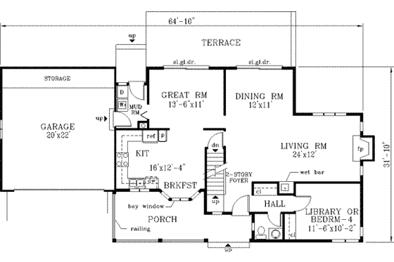 Floor Plan - Main Floor for Country House Plan #3-138 - 3 bed, 2.5 bath