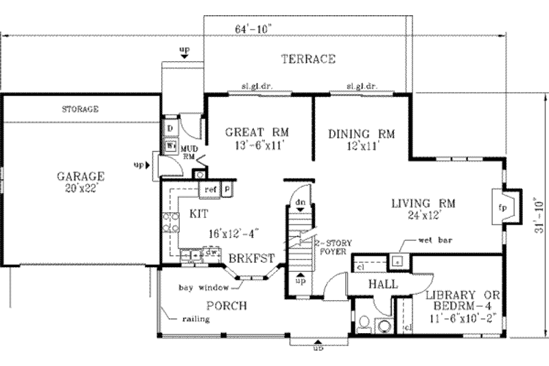 House Design - Floor Plan - Main Floor for Country House Plan #3-138 - 3 bed, 2.5 bath