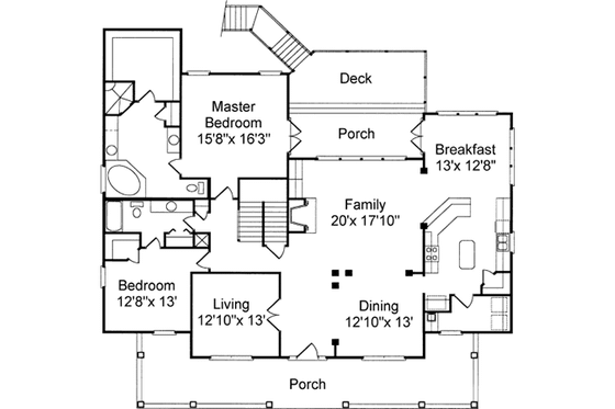 Floor Plan - Main Floor for Southern House Plan #37-225 - 4 bed, 3 bath