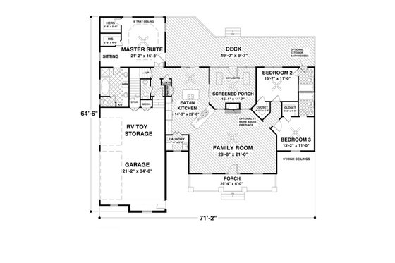 Floor Plan - Main Floor for Traditional House Plan #56-636 - 3 bed, 3.5 bath
