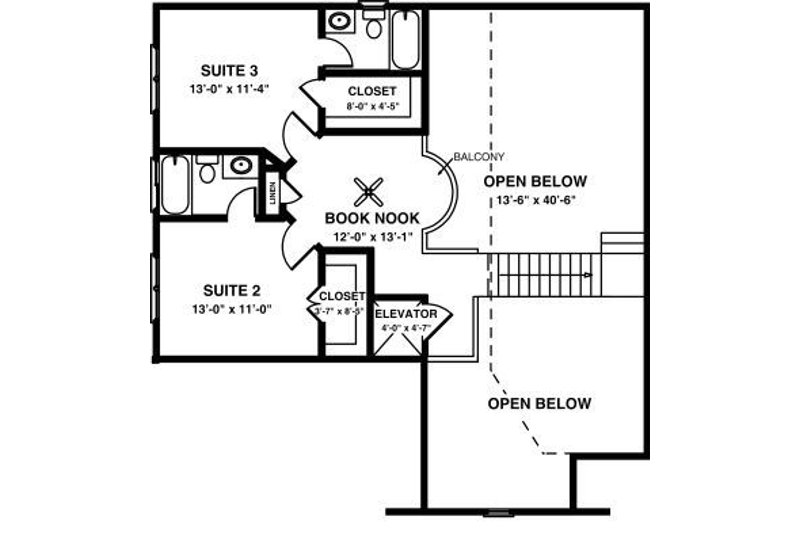 Home Plan - Floor Plan - Upper Floor for Country House Plan #56-245 - 3 bed, 3.5 bath