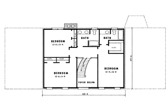 Floor Plan - Upper Floor for Classical House Plan #10-261 - 4 bed, 3.5 bath