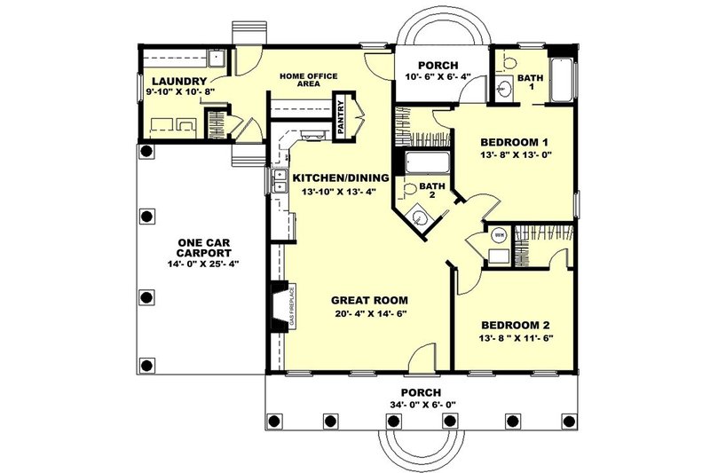 Dream House Plan - Floor Plan - Main Floor for Country House Plan #44-160 - 2 bed, 2 bath