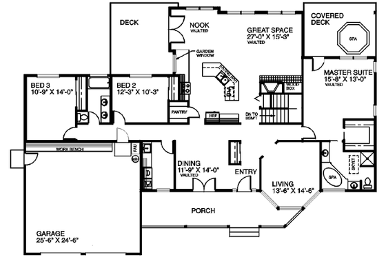 Floor Plan - Main Floor for Ranch House Plan #60-188 - 3 bed, 2 bath