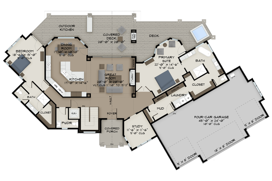 Floor Plan - Main Floor for Country House Plan #1108-2 - 2 bed, 2.5 bath