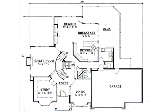 Floor Plan - Main Floor for European House Plan #67-588 - 4 bed, 3.5 bath