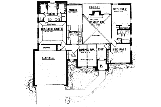 Floor Plan - Main Floor for European House Plan #40-306 - 3 bed, 2 bath