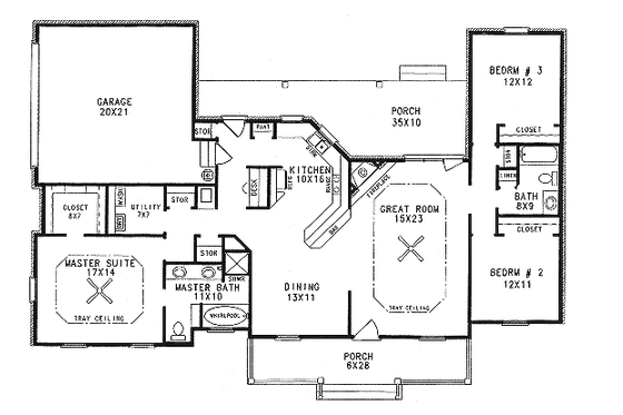 Floor Plan - Main Floor for Traditional House Plan #14-118 - 3 bed, 2 bath
