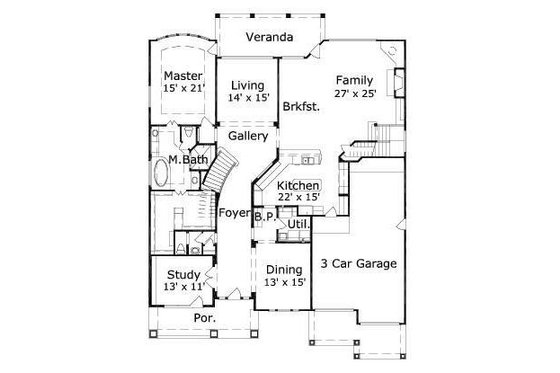 Floor Plan - Main Floor for European House Plan #411-225 - 4 bed, 4 bath