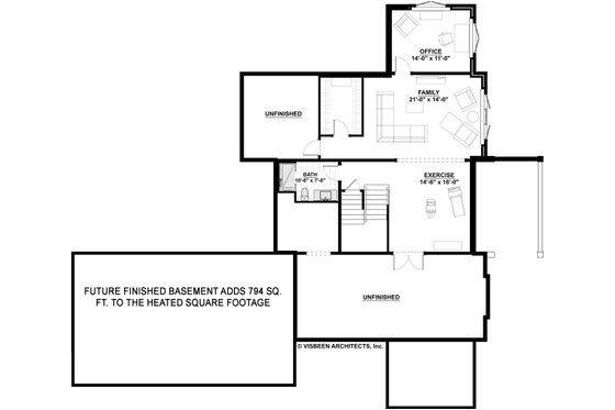 Floor Plan - Lower Floor for Farmhouse House Plan #928-324 - 5 bed, 3.5 bath