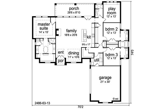 Floor Plan - Main Floor for Traditional House Plan #84-623 - 3 bed, 3.5 bath