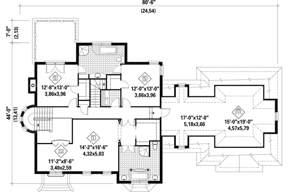 Floor Plan - Upper Floor for European House Plan #25-4707 - 3 bed, 2 bath