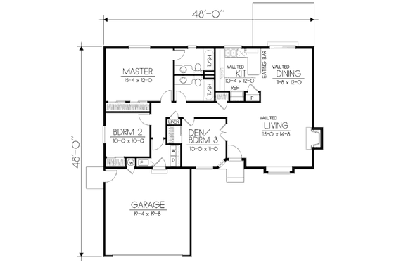 Floor Plan - Main Floor for Ranch House Plan #100-467 - 3 bed, 2 bath