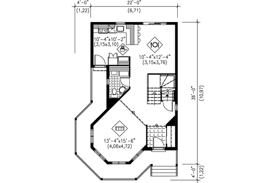 Floor Plan - Main Floor for Victorian House Plan #25-2028 - 3 bed, 1.5 bath