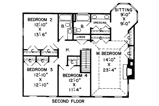 Floor Plan - Upper Floor for Country House Plan #312-185 - 4 bed, 2.5 bath