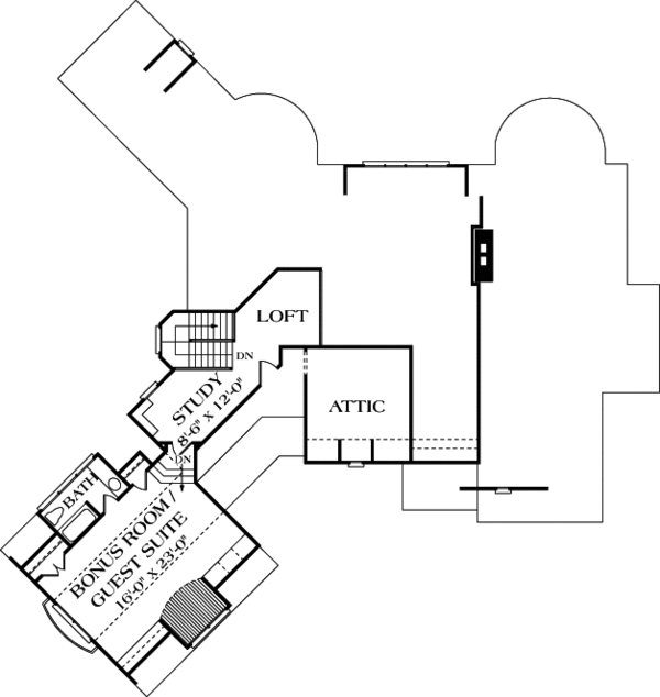 Home Plan - European style house plan, upper level floor plan