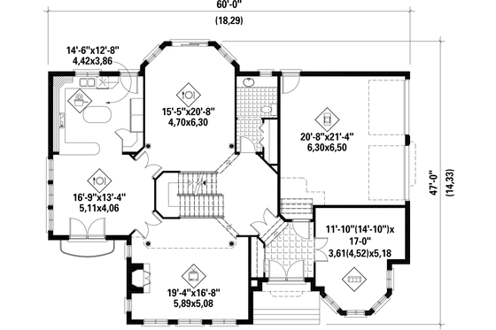 Floor Plan - Main Floor for European House Plan #25-4675 - 4 bed, 2 bath