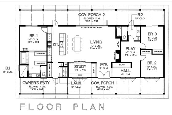 Floor Plan - Main Floor for Ranch House Plan #449-16 - 3 bed, 2 bath
