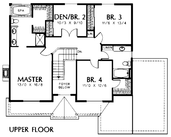 House Blueprint - Traditional Floor Plan - Upper Floor Plan #48-164