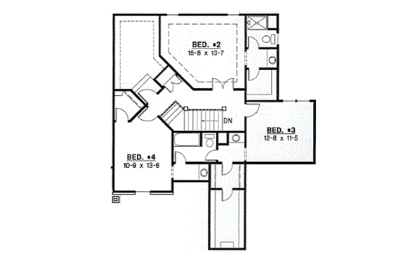 Floor Plan - Upper Floor for Traditional House Plan #67-424 - 4 bed, 3.5 bath