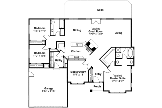 Floor Plan - Main Floor for Ranch House Plan #124-121 - 3 bed, 2 bath