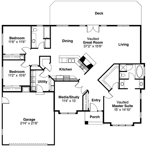 House Design - Ranch Floor Plan - Main Floor Plan #124-121