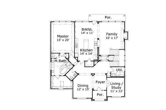 Floor Plan - Main Floor for Colonial House Plan #411-804 - 4 bed, 3.5 bath