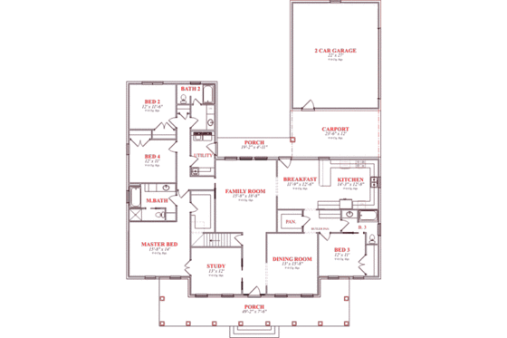 Floor Plan - Main Floor for Southern House Plan #63-111 - 4 bed, 3 bath