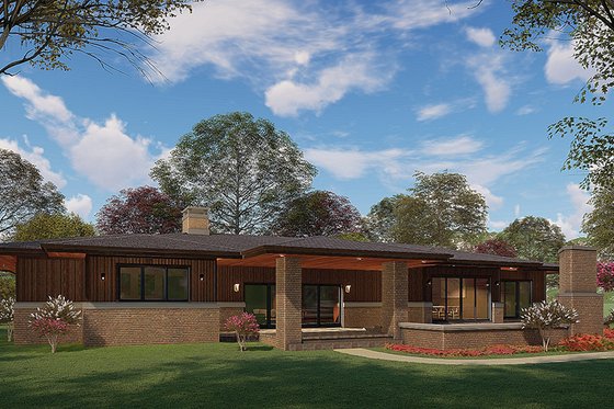 Exterior - Rear Elevation for Prairie House Plan #923-164 - 4 bed, 3.5 bath