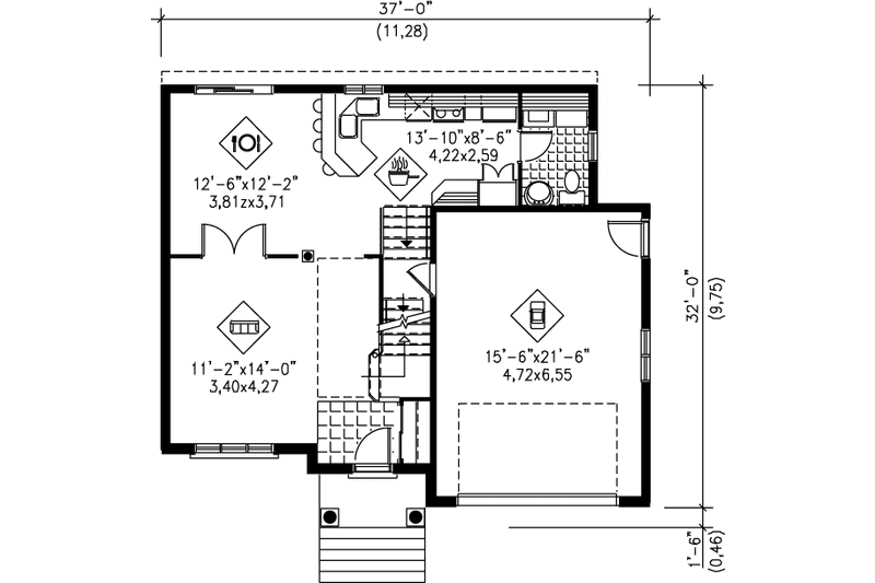 House Design - Floor Plan - Main Floor for Contemporary House Plan #25-2164 - 4 bed, 1.5 bath