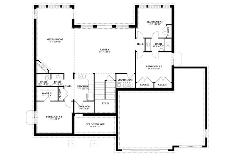 Architectural House Design - Floor Plan - Lower Floor for Traditional House Plan #1060-69 - 5 bed, 4.5 bath