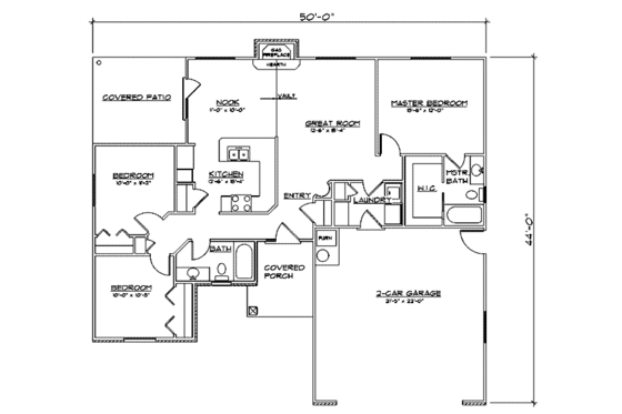Floor Plan - Main Floor for Adobe / Southwestern House Plan #5-107 - 3 bed, 2 bath