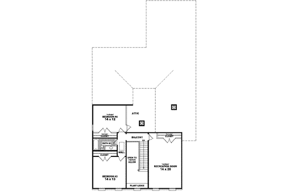 Floor Plan - Upper Floor for Colonial House Plan #81-594 - 4 bed, 3 bath