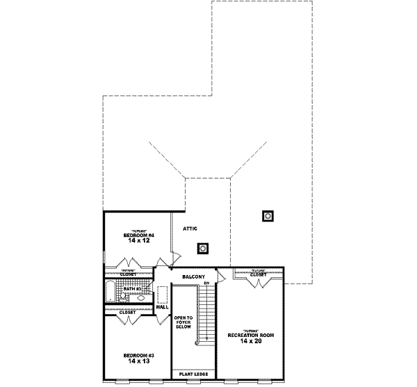 Floor Plan - Upper Floor for Colonial House Plan #81-594 - 4 bed, 3 bath