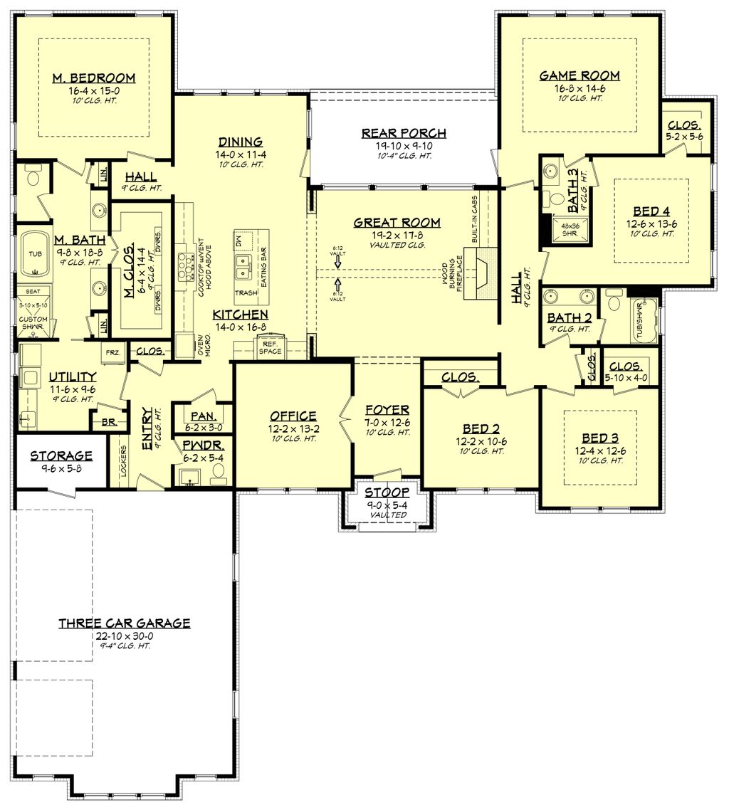 Ranch Style House  Plan  4  Beds 3 5  Baths 3044 Sq Ft Plan  