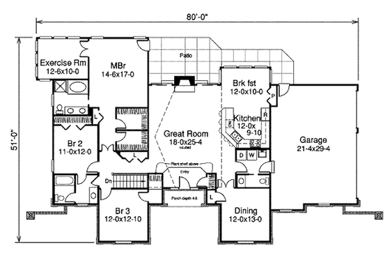 Floor Plan - Main Floor for Traditional House Plan #57-372 - 3 bed, 2.5 bath