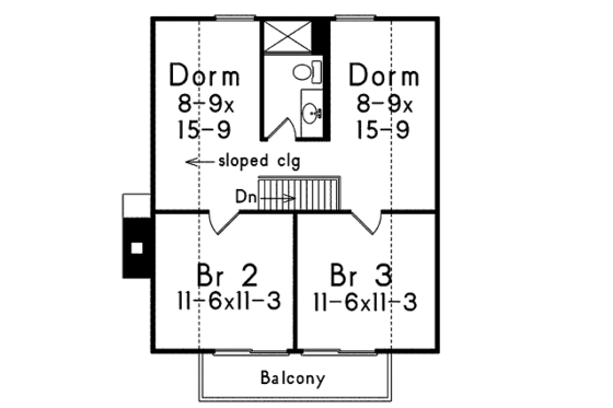 Floor Plan - Upper Floor for Cottage House Plan #57-551 - 5 bed, 2 bath