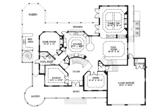 Floor Plan - Main Floor for Mediterranean House Plan #27-225 - 4 bed, 4.5 bath