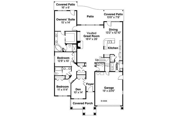 Floor Plan - Main Floor for Craftsman House Plan #124-750 - 3 bed, 2.5 bath