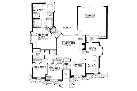 Floor Plan - Main Floor for European House Plan #40-203 - 3 bed, 2 bath