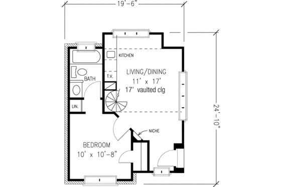 Floor Plan - Main Floor for Cottage House Plan #410-165 - 1 bed, 1 bath