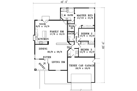Floor Plan - Main Floor for Adobe / Southwestern House Plan #1-1379 - 3 bed, 2 bath