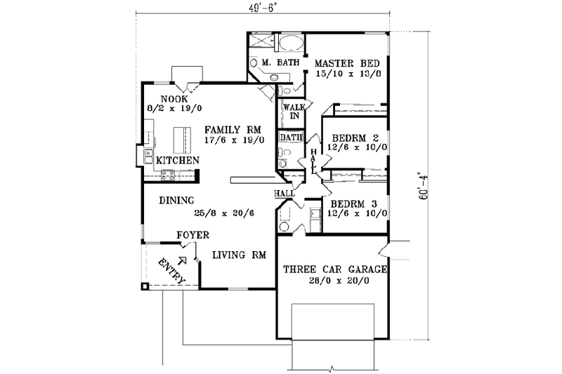 Home Plan - Floor Plan - Main Floor for Adobe / Southwestern House Plan #1-1379 - 3 bed, 2 bath