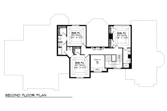 Floor Plan - Upper Floor for European House Plan #70-536 - 4 bed, 3.5 bath