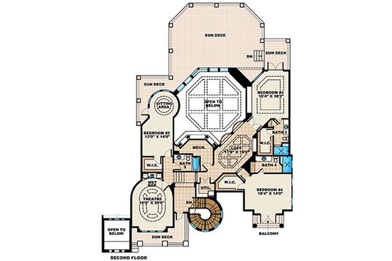 Floor Plan - Upper Floor for Mediterranean House Plan #27-478 - 5 bed, 7 bath