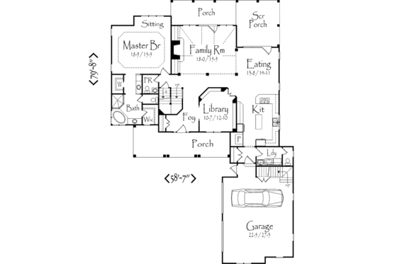 Floor Plan - Main Floor for Craftsman House Plan #71-120 - 4 bed, 3.5 bath
